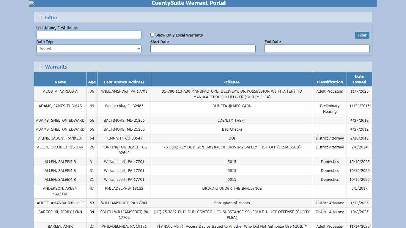 CountySuite Warrant Portal