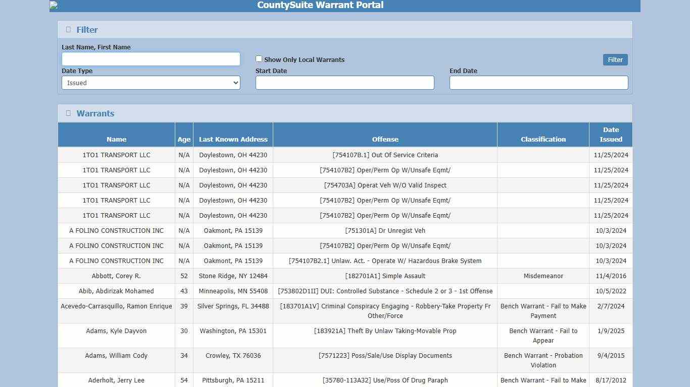 CountySuite Warrant Portal