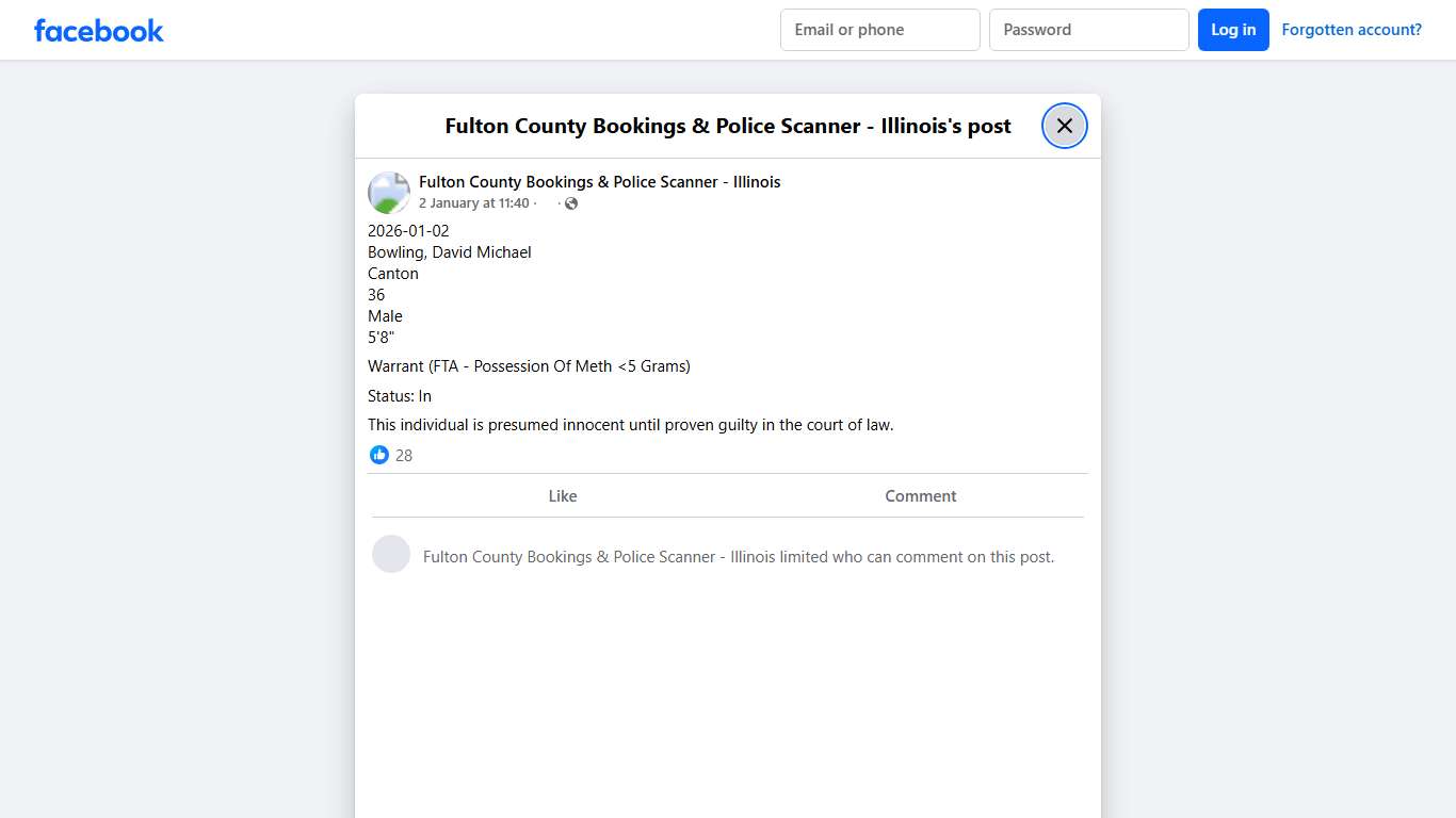 2026-0... - Fulton County Bookings & Police Scanner - Illinois | Facebook